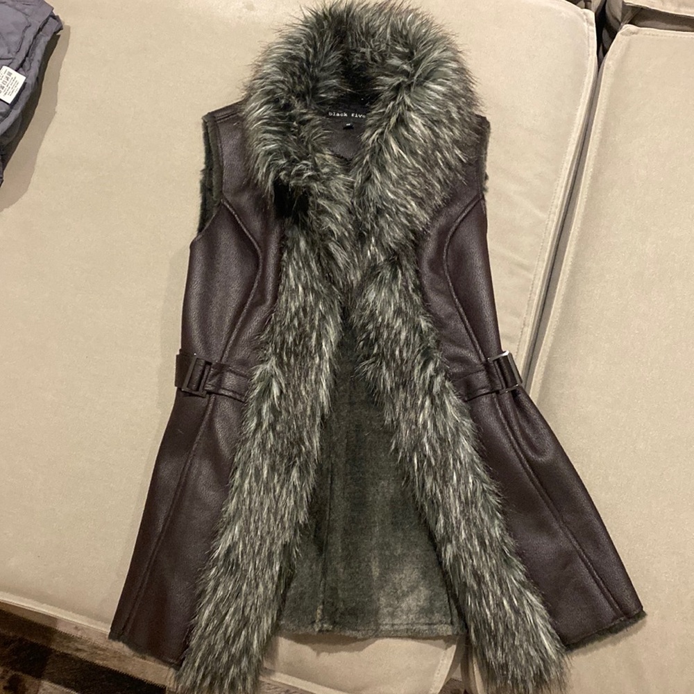 Faux leather and fur vest